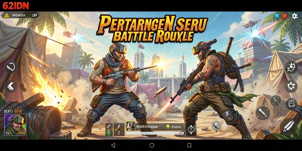 Tangkapan layar 62IDN menunjukkan detik-detik pertarungan intens di arena Battle Royale.