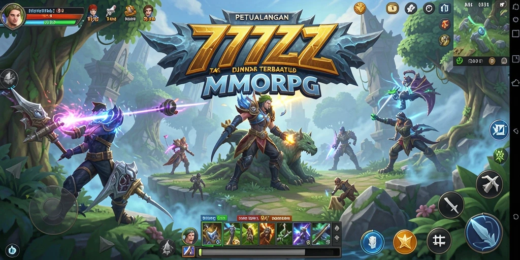 Tangkapan layar utama 777ZX menampilkan aksi pertempuran epik dalam dunia MMORPG.