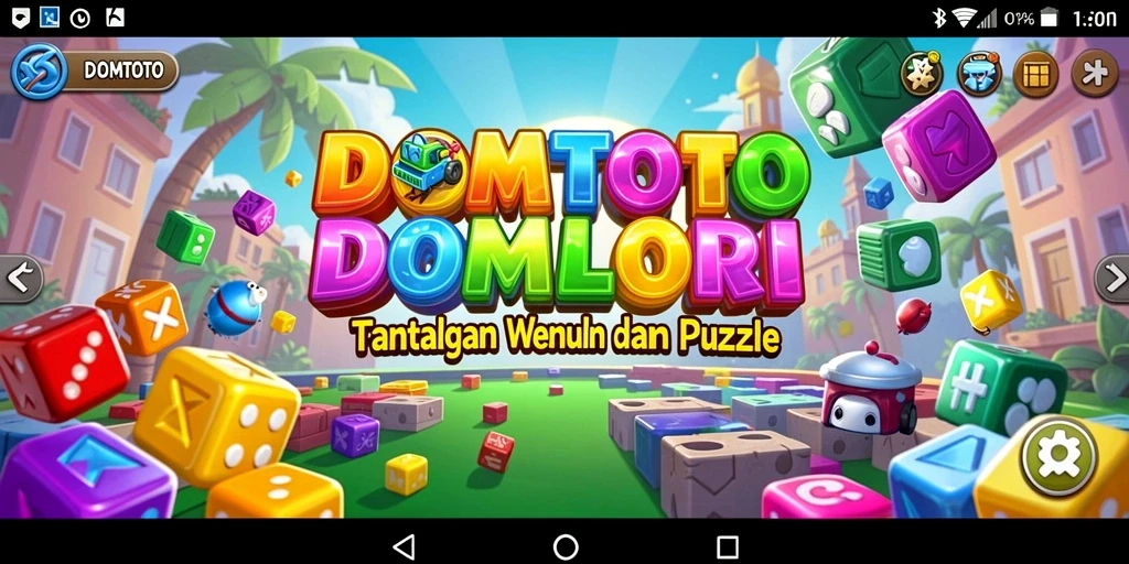 Tampilan gameplay DOMTOTO dengan potongan puzzle berwarna-warni.