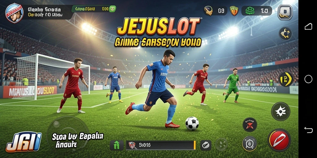 Screenshot gameplay JEJUSLOT yang menampilkan aksi sepak bola seru.