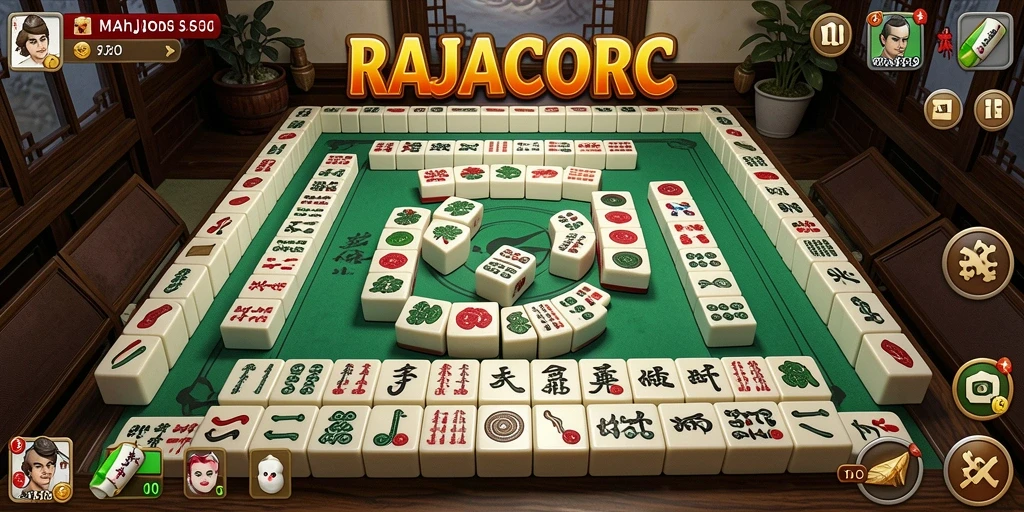 Screenshot RAJACORC menampilkan aksi mencocokkan ubin Mahjong yang seru.