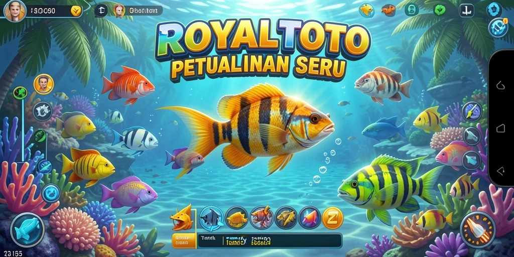 Tampilan game ROYALTOTO dengan ikan berwarna-warni yang berseliweran.