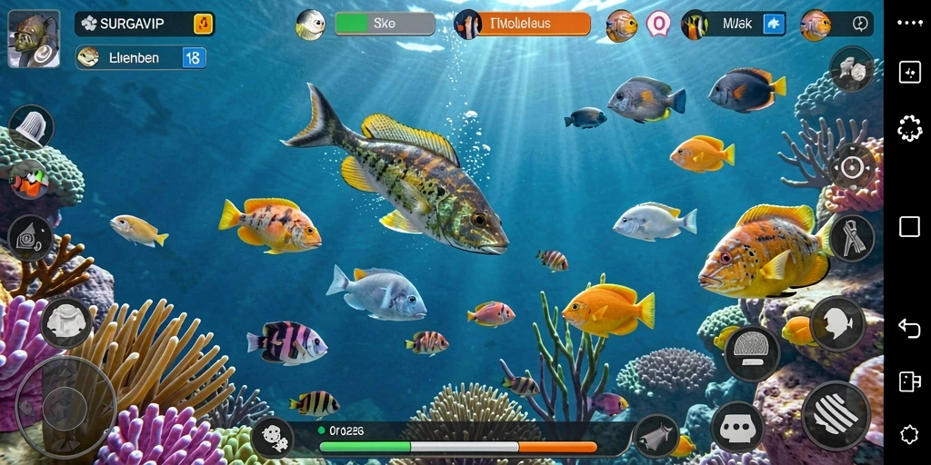 Gameplay seru di SURGAVIP dengan berbagai ikan untuk ditangkap.