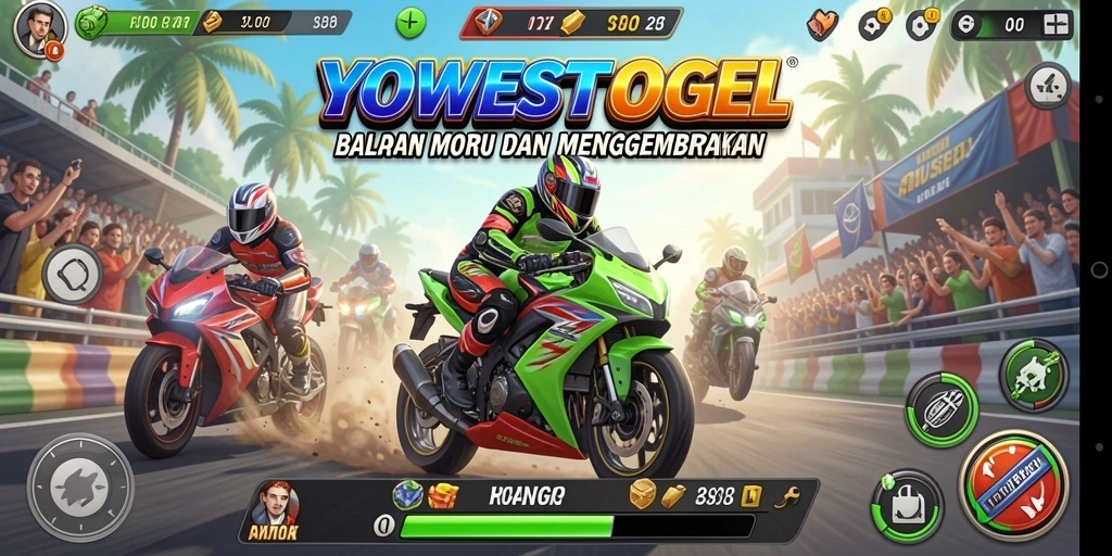 Gameplay YOWESTOGEL menampilkan aksi balapan motor yang mendebarkan.
